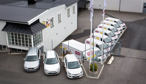 Alla våra servicebilar sett framifrån.