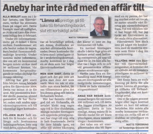 Min egen insändare i måndagens tidning