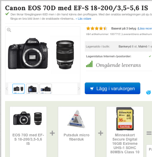 Paketpris kamerahus, 18- 200 objektiv  och minneskort